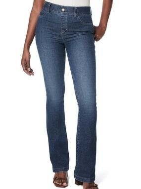SPANX Shape Every Wear Flare Jeans High Rise Button Detail Dark Wash Denim M
